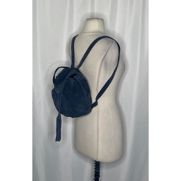 Anthropologie JJ WINTERS Cayden Blue Suede Backpack Purse Tassel Solid Boho - Picture 3 of 9